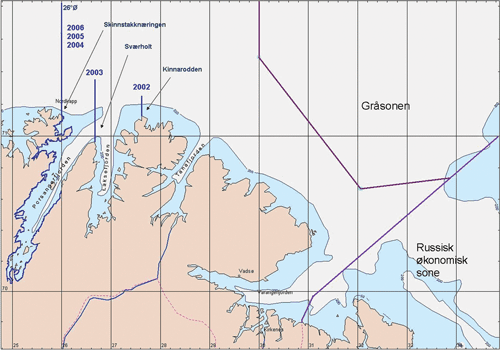 Figur 2.7 Avgrensning av fangstområde mot vest