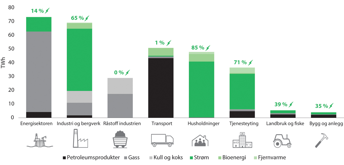 Figur 3.5 Norsk energibruk i 2019.
