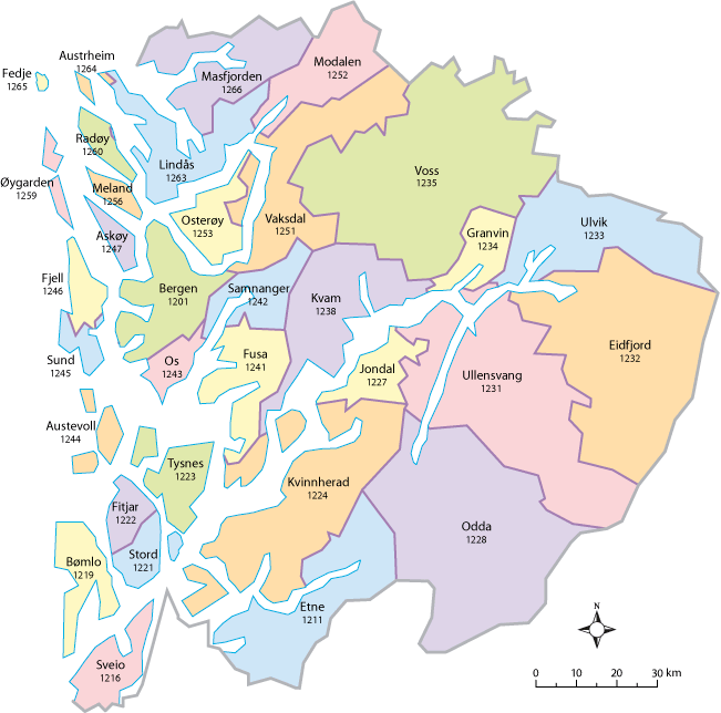 Figur 5.12 Kart over kommunene i Hordaland
