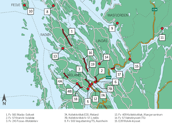 Figur 3.1 Nordhordlandspakken – oversiktskart
