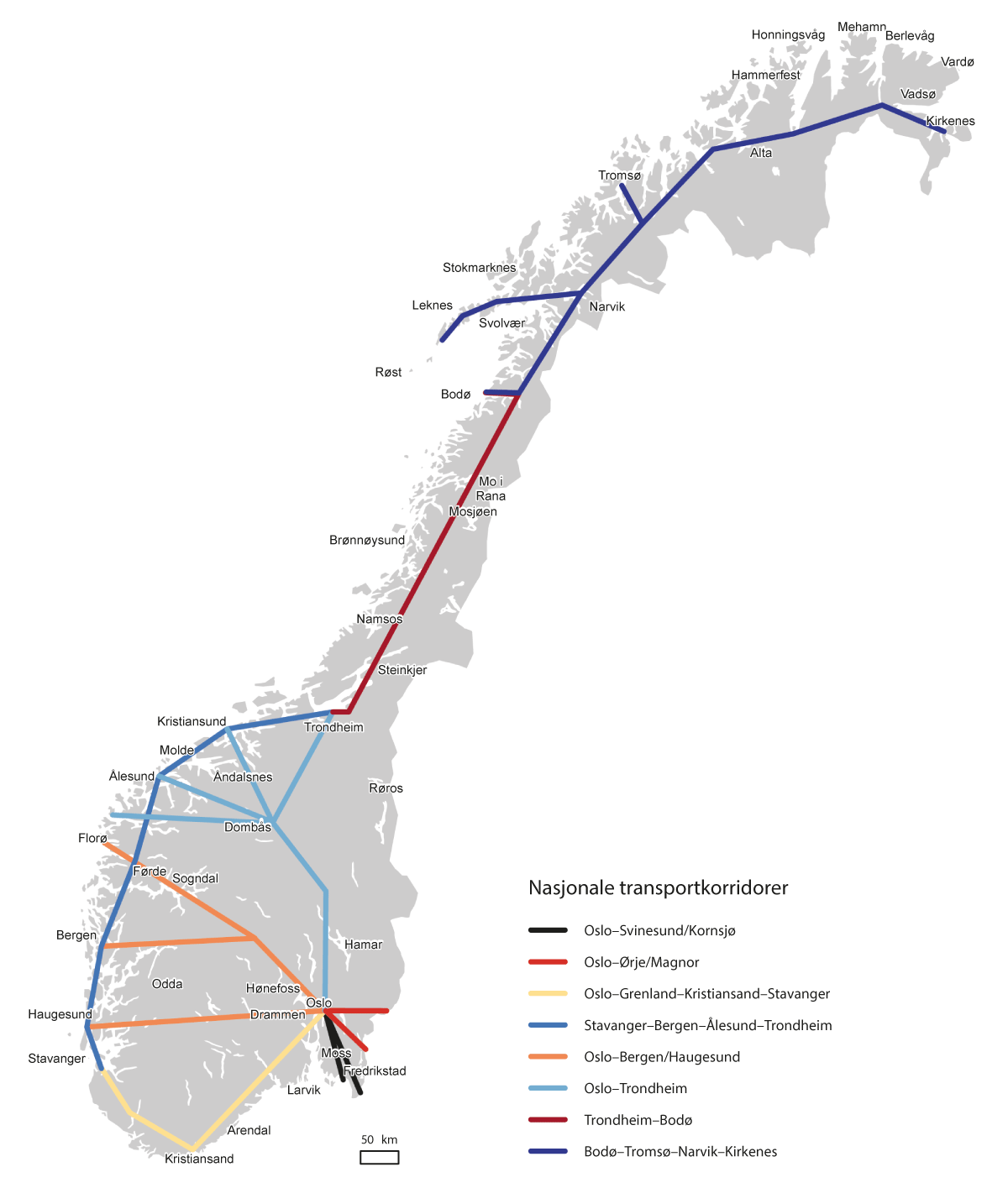 Figur 12.4 Nasjonale transportkorridorer