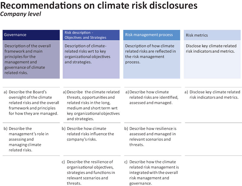 Figur 1.5 Forslag til rapportering av klimarisiko for selskaper