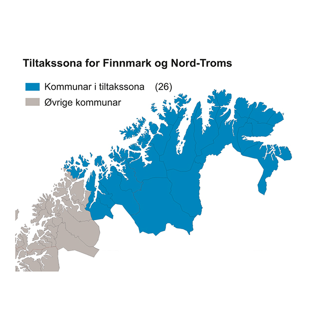 Figur 6.4 Kart over tiltakssona for Finnmark og Nord-Troms.
