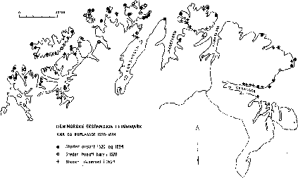 Figur 2-4.3 Den norske ekspansjon i Finnmark. Vær og boplasser 1520-1694