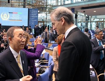 FNs generalsekretær Ban ki-Moon og utenriksminister Jonas Gahr Støre