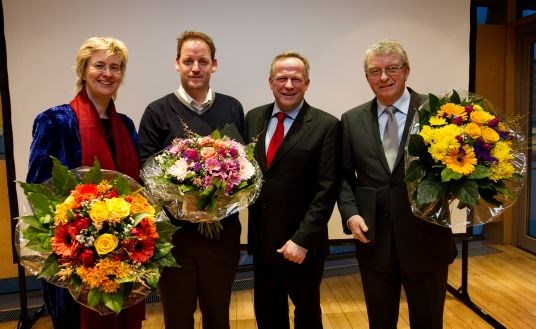 Landbruks- og matminister Lars Peder Brekk og de 3 nominerte til BU-prisen 2011 under prisutdelingen på dagens pressekonferanse i Berlin.