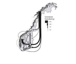 Kart som viser innenlands nettoflytting