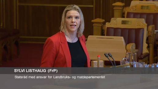 Landbruks- og matminister Sylvi Listhaug under spørjetimen på Stortinget i dag.
