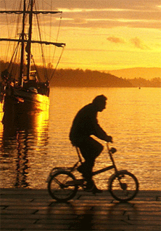 Syklist på havna i Oslo