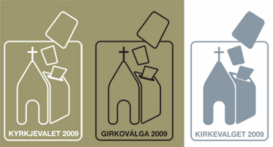 Logoer for Kirkevalget 2009 på nynorsk, samisk og bokmål