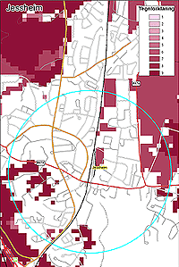 Illustrasjon Kart over Jessheim sentrum. Laget av Fylkesmannens landbruksavdeling i Oslo og Akershus.