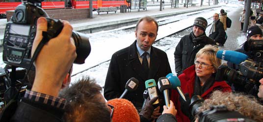 Giske og Kleppa fra pressetreffet på Oslo S