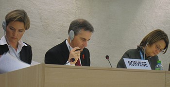 Norwegian trio listen to questions and comments during the UPR-hearing.