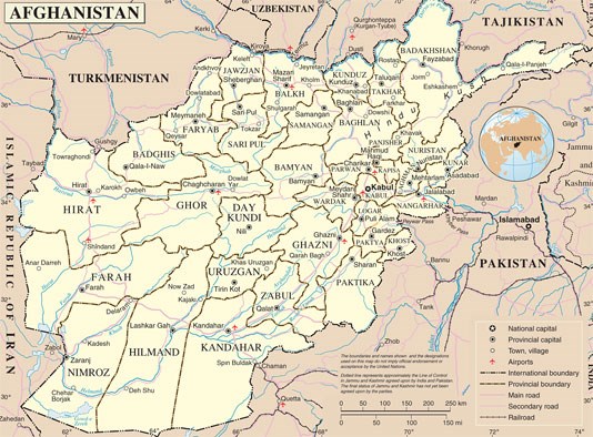 Kart Afghanistan. Rettigheter tilhører UNAMA