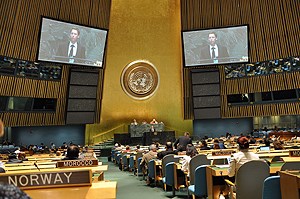 Statssekretær Håkon A. Gulbrandsen holdt det norske innlegget på FNs toppmøte om finanskrisen og utvikling. Foto: UD