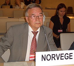 Leif Dunfjeld fra Sametinget og Turid Johansen Arnegaard fra Norad under møtet i ekspertmekanismen for urfolks rettigheter.