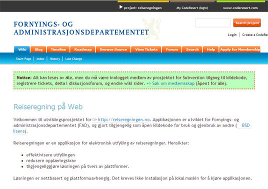Skjermdump av prosjektweb hos CodeResort: https://www.coderesort.com/p/reiseregningen