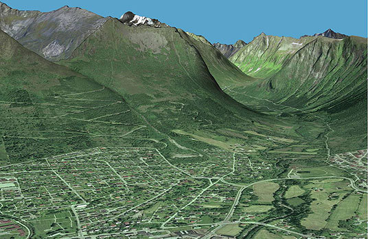 Fylkesnytt: Utsnittet frå ein digital terrengmodell illustrerer nokre av utfordringane ein står framfor i skogbruket i Ørsta.