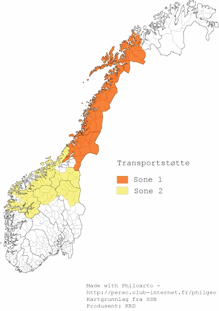 Figur 4.1 Norsk støttekart for transportstøtte