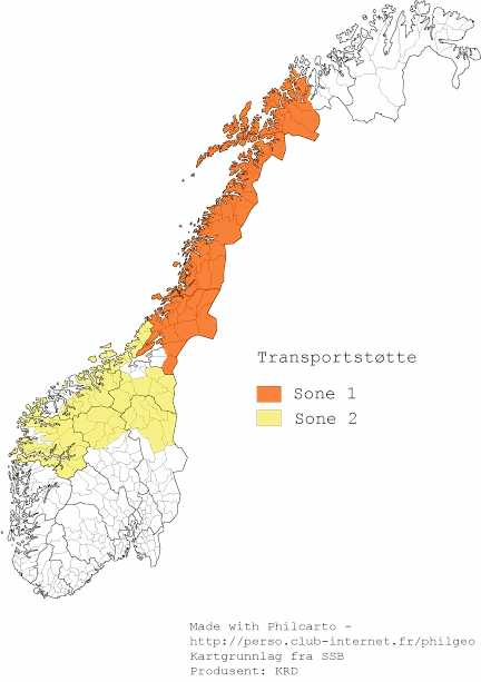 Figur 4.1 Norsk støttekart for transportstøtte