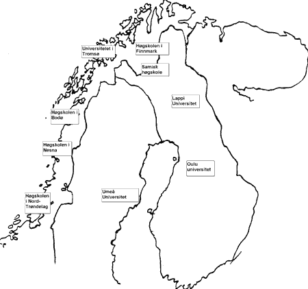Figur 8.1 Noen sentrale høyere utdanningsinstitusjoner i Sápmi