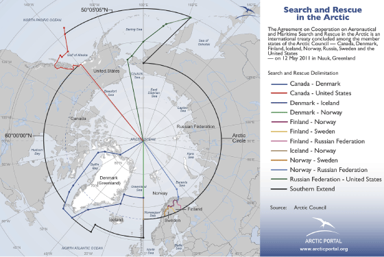 Figur 2.1 Ansvarsområde for søk- og redning i Arktis
