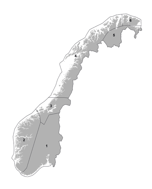 Figur 5.3 Temperaturregionar i Noreg