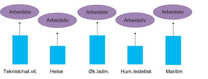 Figur 2.2 Fagskolesektoren eksemplifisert ved fem utvalgte sektorer