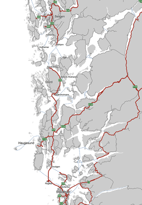 Figur 2.1 Oversiktskart E39 Stavanger–Bergen