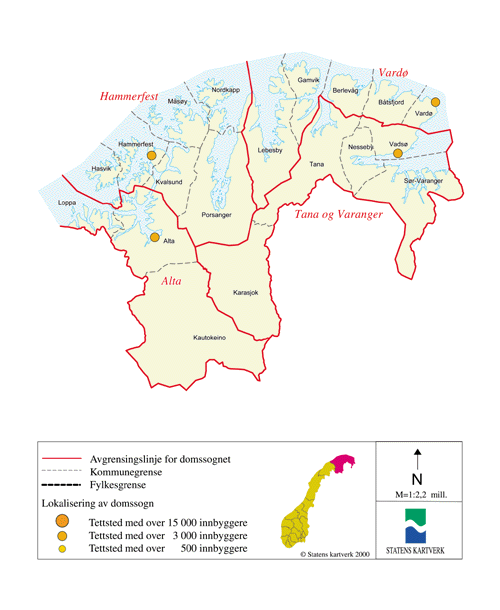 Figur 14.1 Kart over dagens domstolstruktur i Finnmark fylke