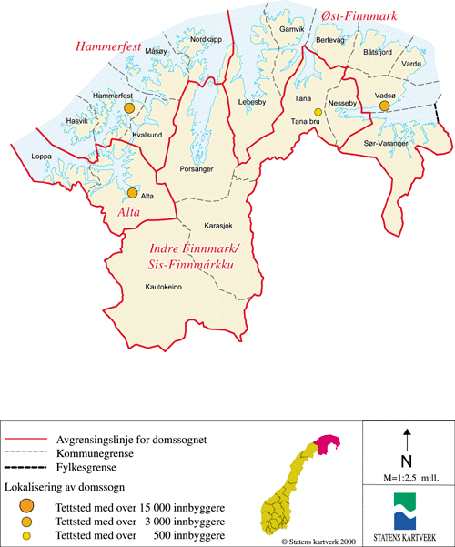 Figur 14.2 Kart over ny domstolstruktur i Finnmark fylke