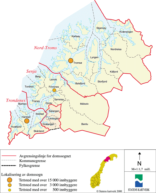 Figur 14.3 Kart over dagens domstolstruktur i Troms fylke
