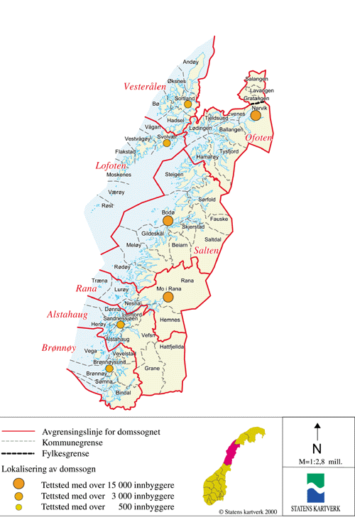 Figur 14.5 Kart over dagens domstolstruktur i Nordland fylke