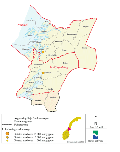 Figur 14.8 Kart over ny domstolstruktur i Nord-Trøndelag fylke