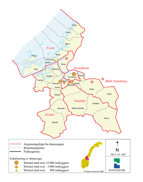 Figur 14.9 Kart over dagens domstolstruktur i Sør-Trøndelag
 fylke