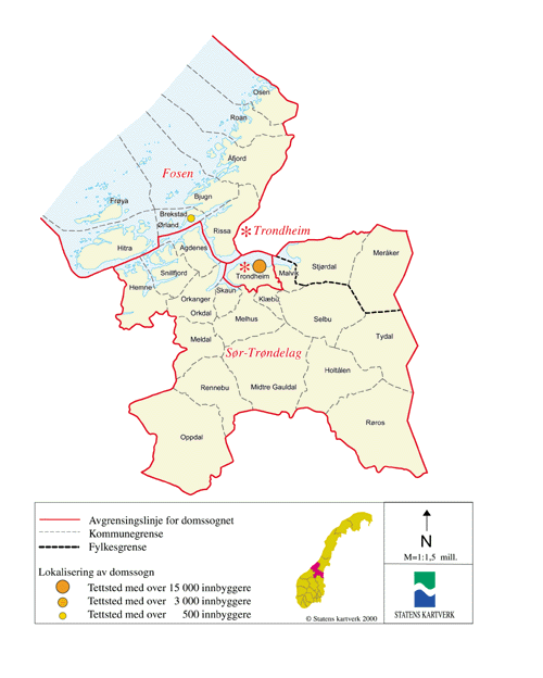 Figur 14.10 Kart over ny domstolstruktur i Sør-Trøndelag
fylke