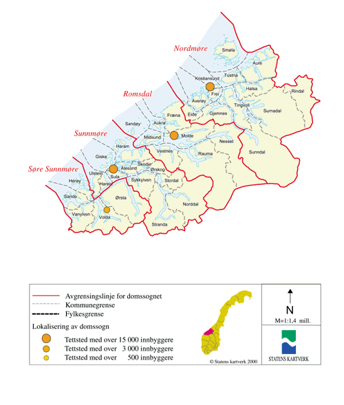 Figur 14.11 Kart over dagens domstolstruktur i Møre og Romsdal
 fylke