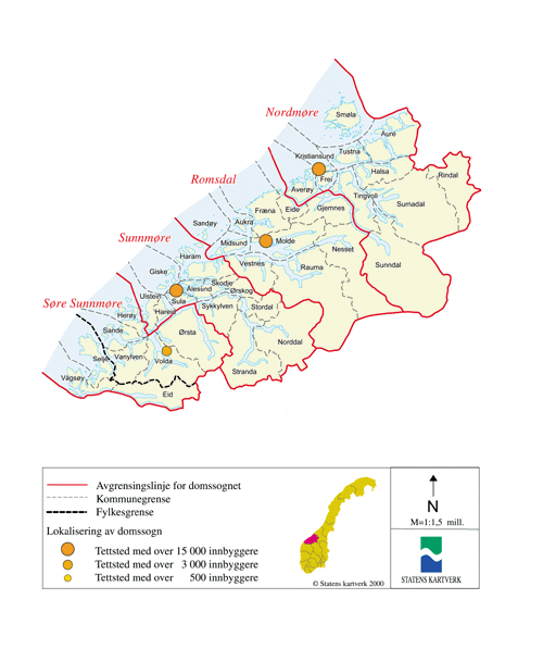 Figur 14.12 Kart over ny domstolstruktur i Møre og Romsdal fylke