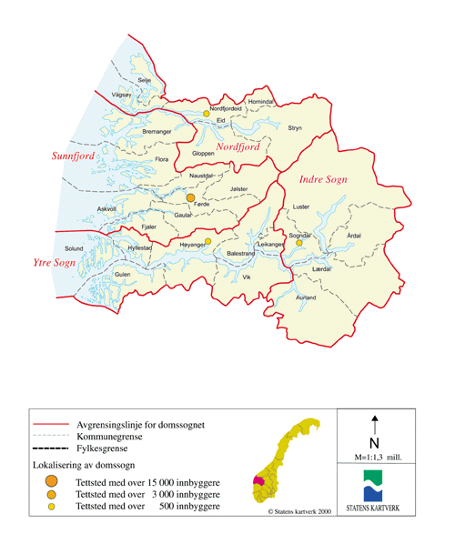 Figur 14.13 Kart over dagens domstolstruktur i Sogn og Fjordane fylke