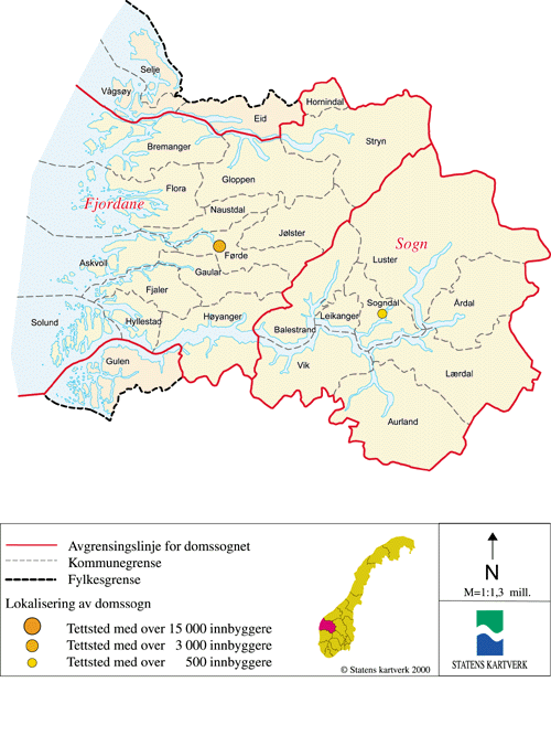 Figur 14.14 Kart over ny domstolstruktur i Sogn og Fjordane fylke