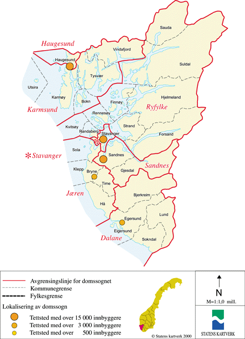 Figur 14.17 Kart over dagens domstolstruktur i Rogaland fylke