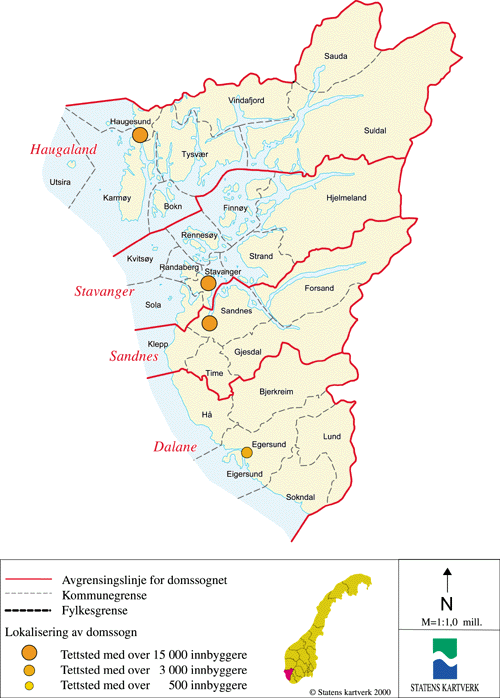 Figur 14.18 Kart over ny domstolstruktur i Rogaland fylke