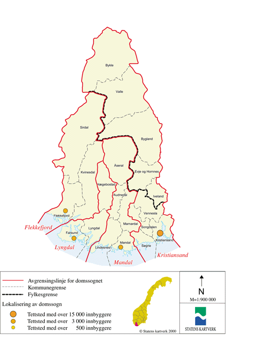 Figur 14.19 Kart over dagens domstolstruktur i Vest-Agder fylke