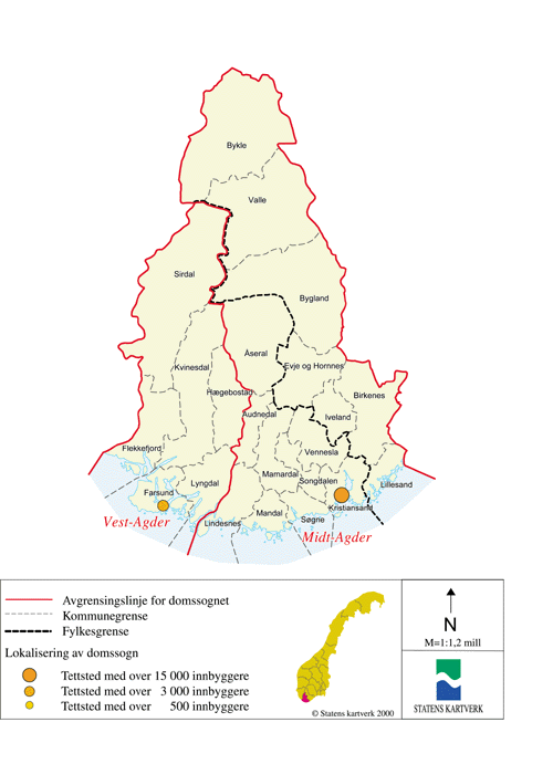 Figur 14.20 Kart over ny domstolstruktur i Vest-Agder fylke