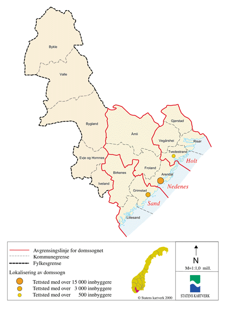 Figur 14.21 Kart over dagens domstolstruktur i Aust-Agder fylke