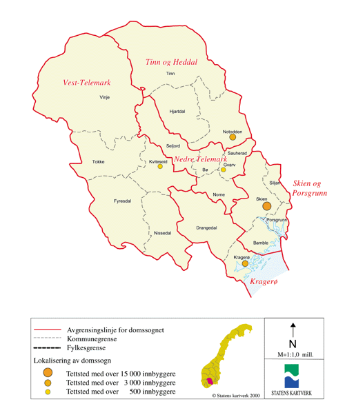Figur 14.23 Kart over dagens domstolstruktur i Telemark fylke