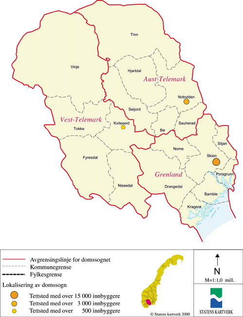 Figur 14.24 Kart over ny domstolstruktur i Telemark fylke