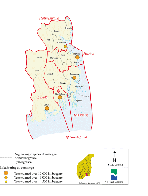 Figur 14.25 Kart over dagens domstolstruktur i Vestfold fylke