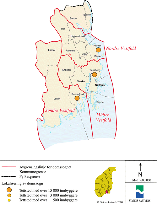 Figur 14.26 Kart med ny domstolstruktur i Vestfold fylke