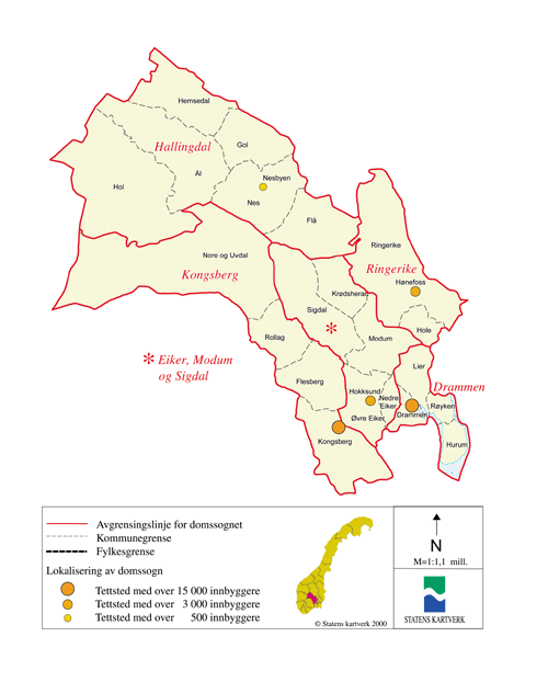 Figur 14.27 Kart over dagens domstolstruktur i Buskerud fylke